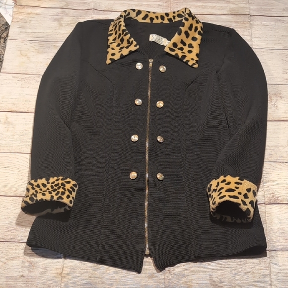 Caren Desiree Co Vintage Ribbed Black Cheetah Detail Jacket Size 8 - Picture 1 of 11